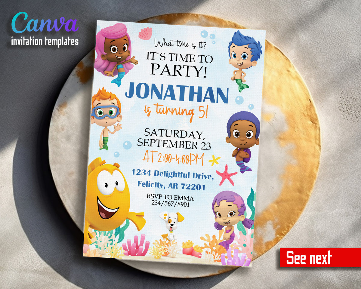Bubble Guppies customizable invitation template | Share or Print |  | DW018