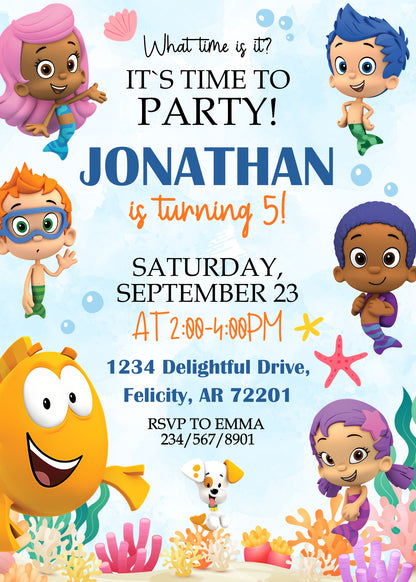 Bubble Guppies customizable invitation template | Share or Print |  | DW018