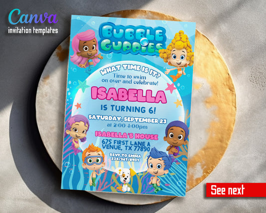 Bubble Guppies customizable invitation template | Share or Print |  | QQ695