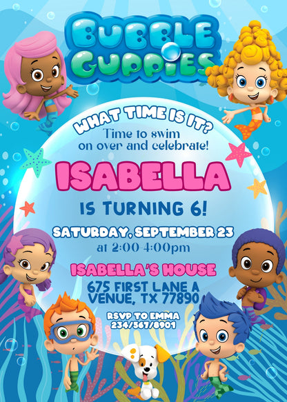 Bubble Guppies customizable invitation template | Share or Print |  | QQ695