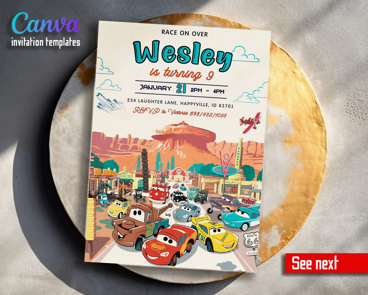 Cars Lightning McQueen customizable invitation template | Share or Print | boy | SV708