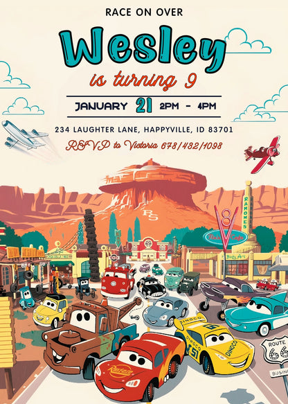 Cars Lightning McQueen customizable invitation template | Share or Print | boy | SV708