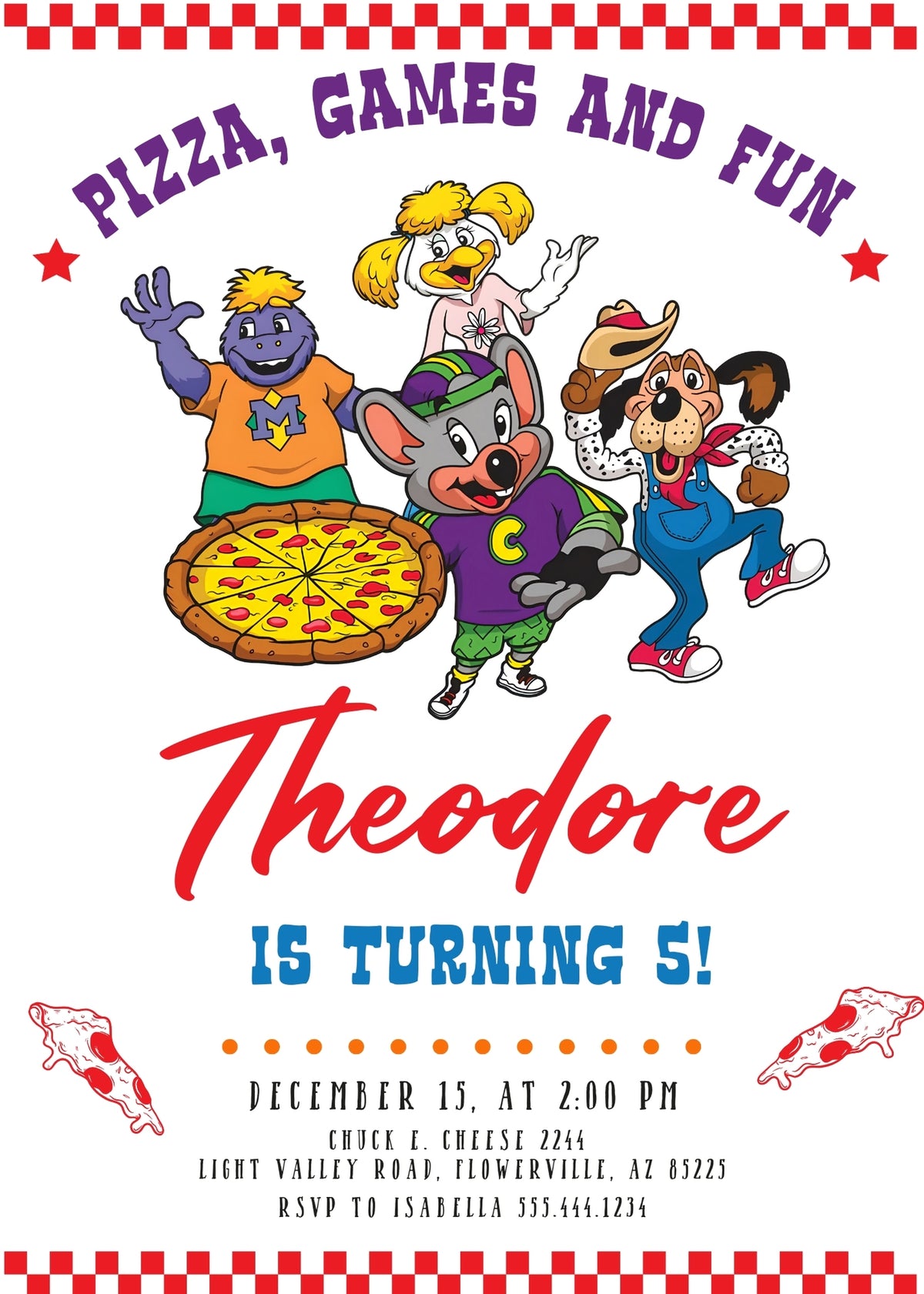 Chuck E. Cheese customizable invitation template | Share or Print |  | GQ719