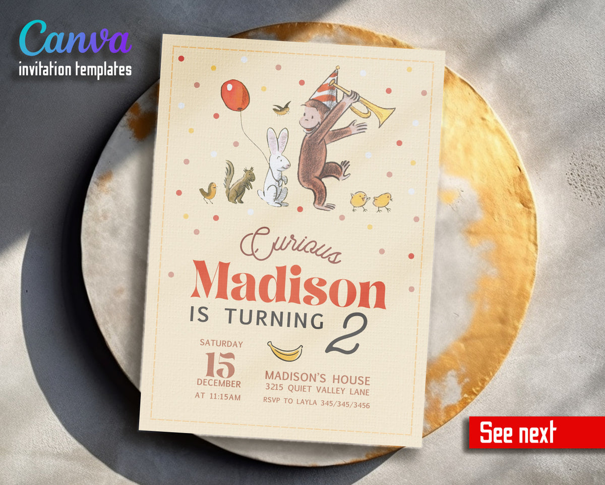 Curious George Monkey customizable invitation template | Share or Print |  | VH767
