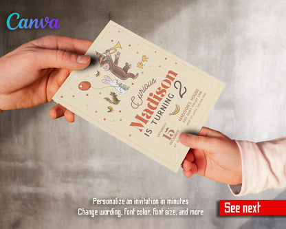 Curious George Monkey customizable invitation template | Share or Print |  | VH767