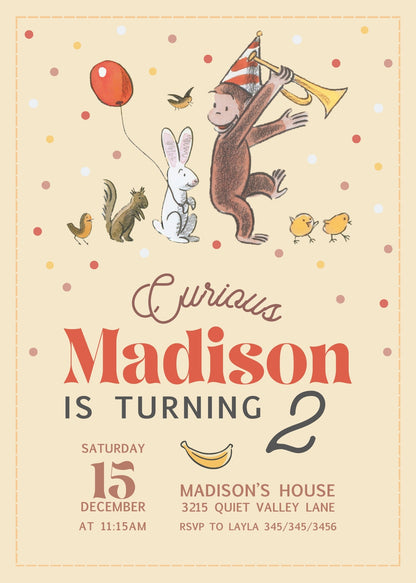 Curious George Monkey customizable invitation template | Share or Print |  | VH767