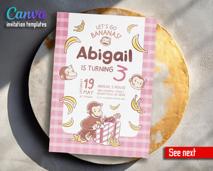 Curious George Monkey customizable invitation template | Share or Print |  | JT561