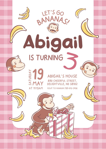Curious George Monkey customizable invitation template | Share or Print |  | JT561