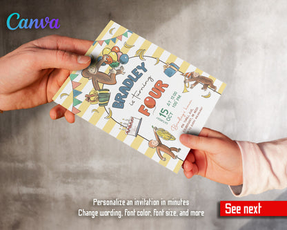Curious George Monkey customizable invitation template | Share or Print |  | CS569