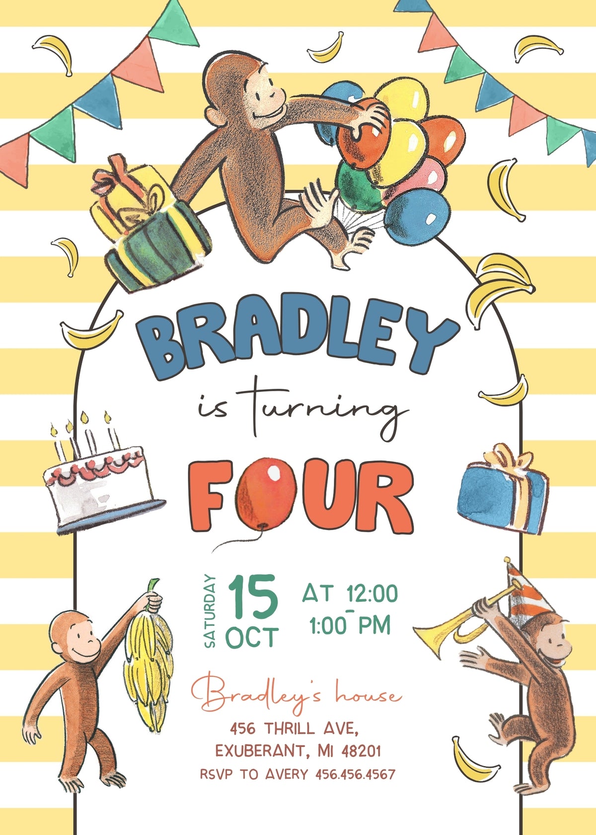 Curious George Monkey customizable invitation template | Share or Print |  | CS569