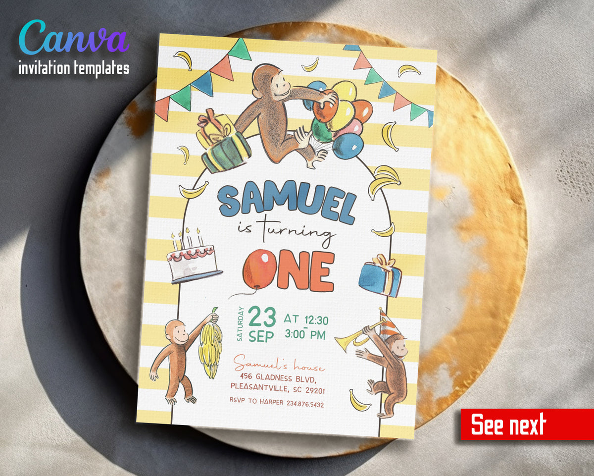 Curious George Monkey customizable invitation template | Share or Print |  | FU906