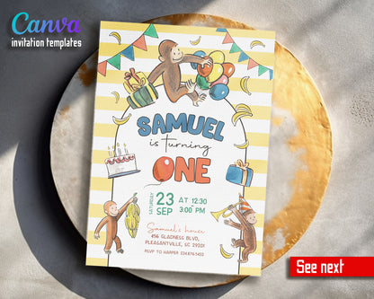 Curious George Monkey customizable invitation template | Share or Print |  | FU906