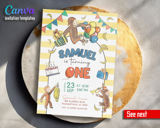 Curious George Monkey customizable invitation template | Share or Print |  | FU906