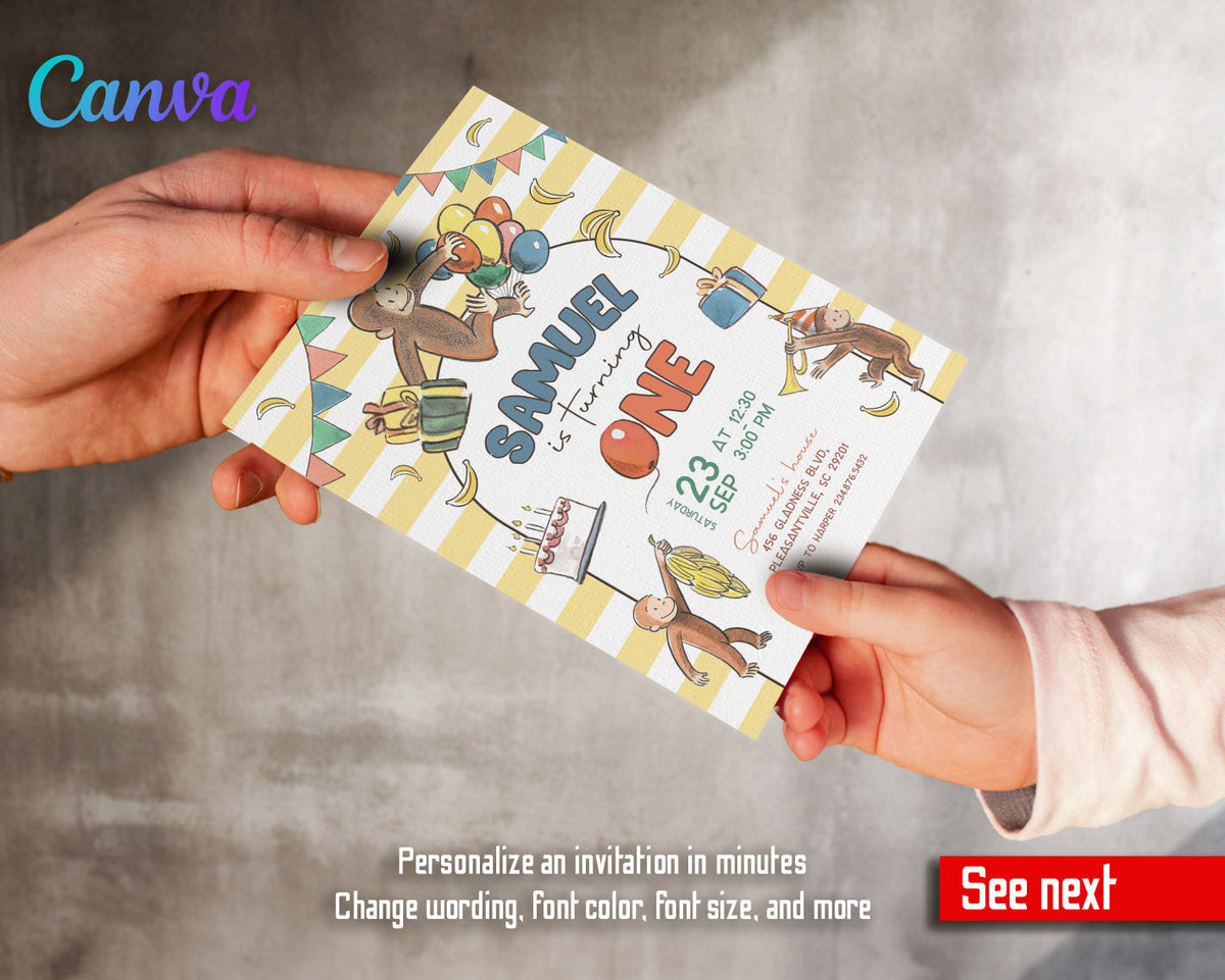 Curious George Monkey customizable invitation template | Share or Print |  | FU906