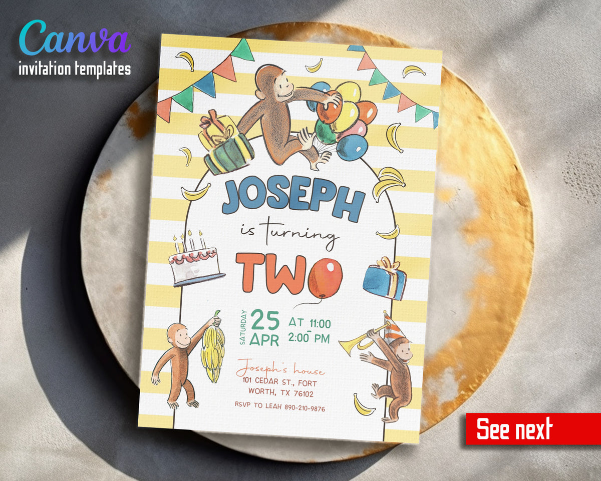 Curious George Monkey customizable invitation template | Share or Print |  | OY296