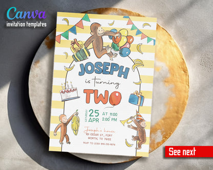 Curious George Monkey customizable invitation template | Share or Print |  | OY296