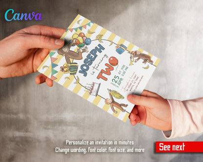Curious George Monkey customizable invitation template | Share or Print |  | OY296