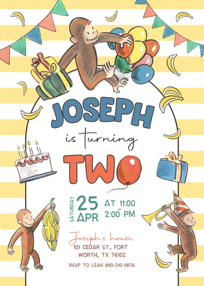 Curious George Monkey customizable invitation template | Share or Print |  | OY296