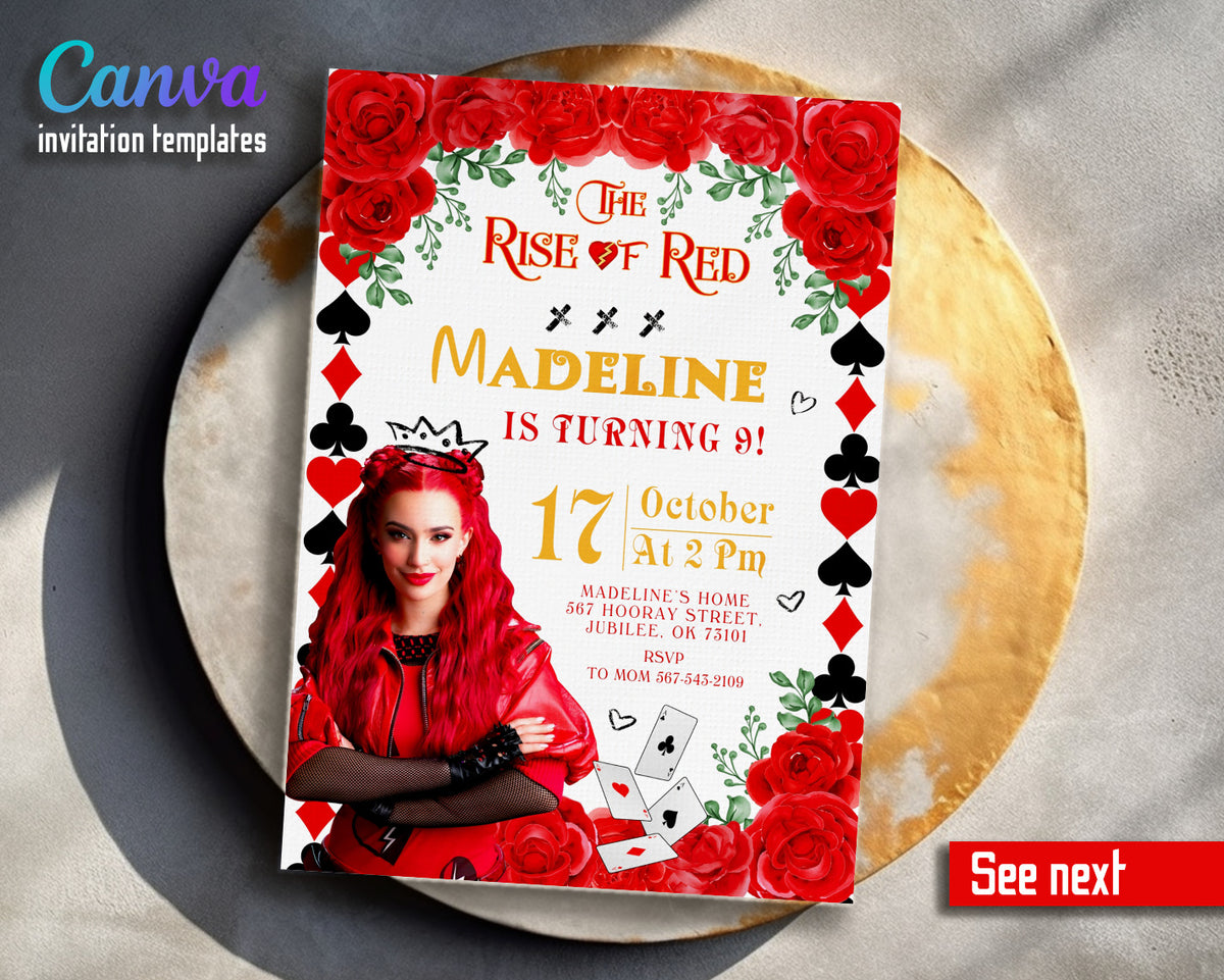 Descendants The Rise of Red Disney customizable invitation template | Share or Print |  | NE154