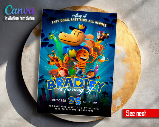 Dog Man Movie customizable invitation template | Share or Print |  | NG215