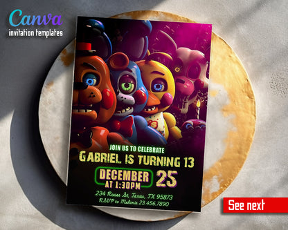 Five Nights at Freddy's customizable invitation template | Share or Print |  | KN063