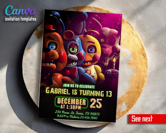 Five Nights at Freddy's customizable invitation template | Share or Print |  | KN063