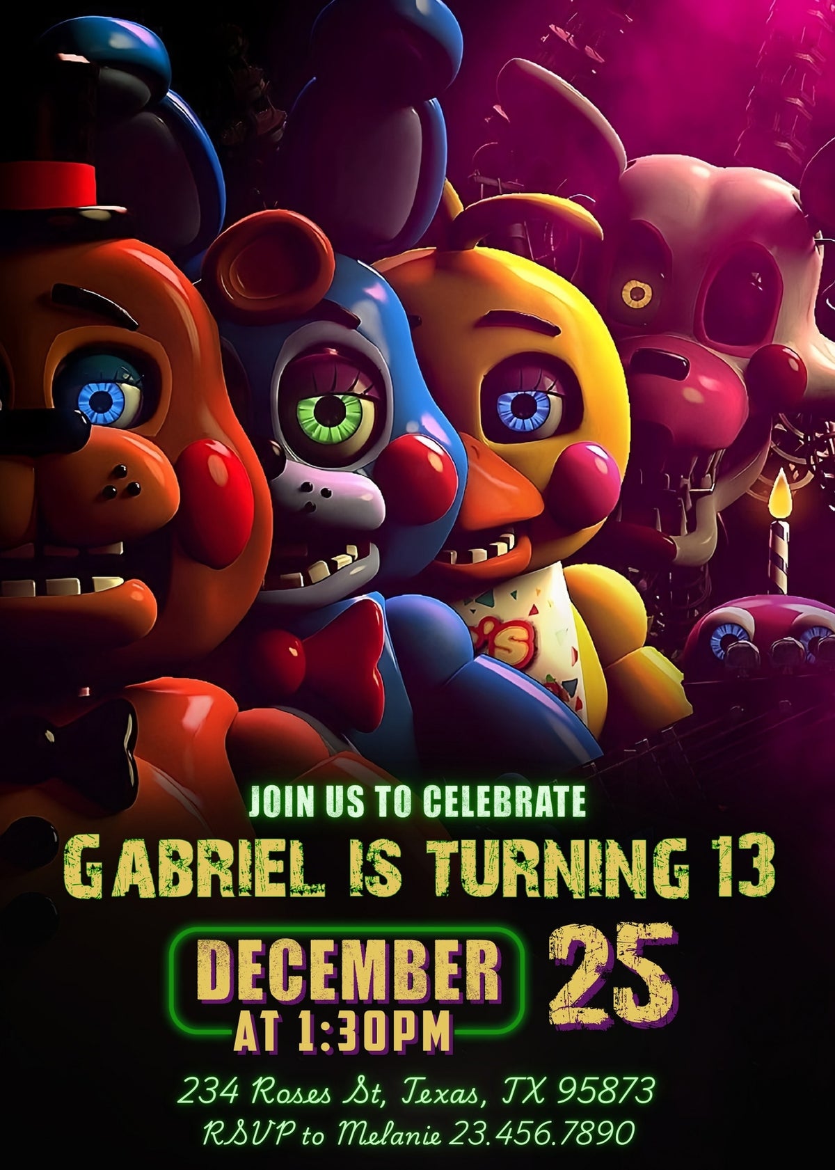 Five Nights at Freddy's customizable invitation template | Share or Print |  | KN063