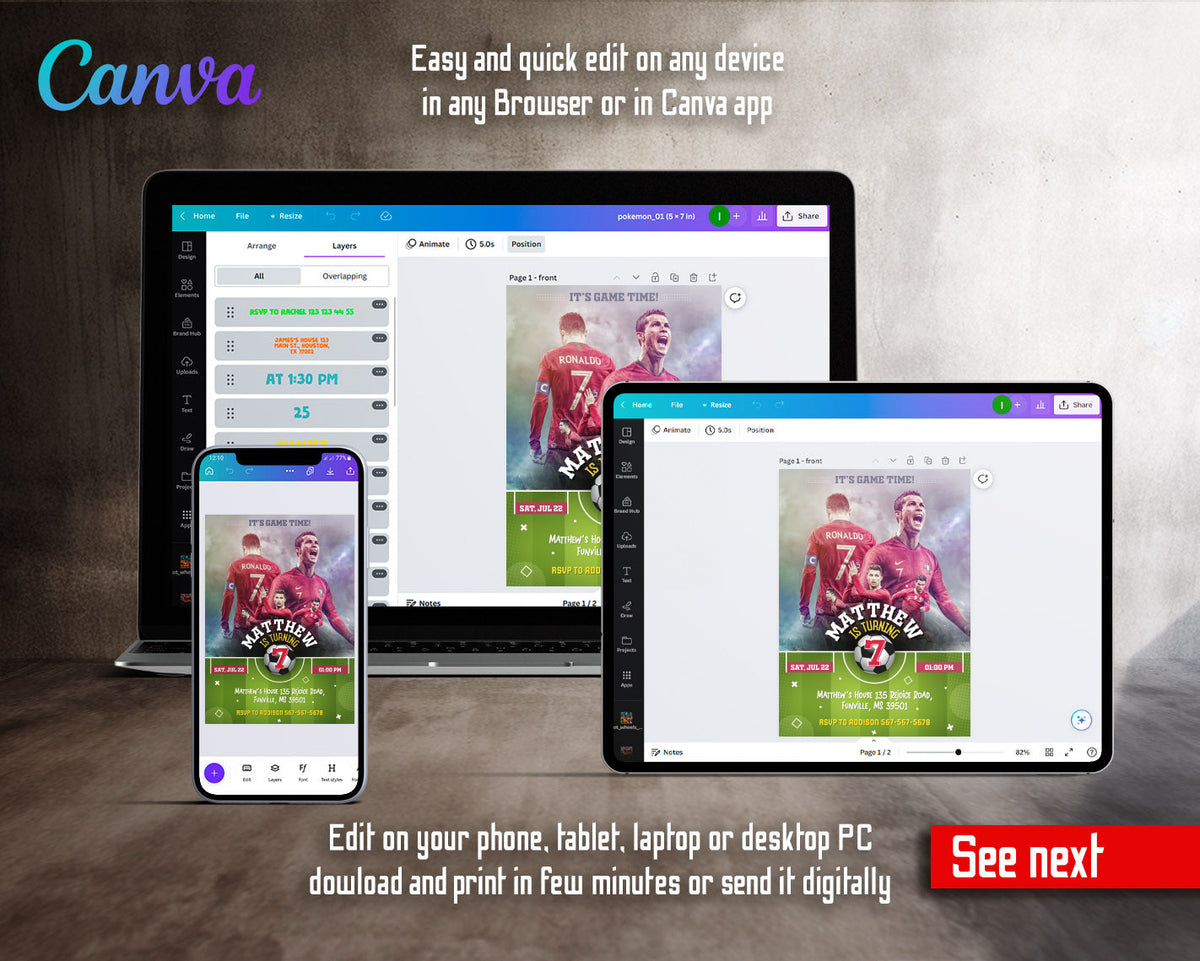 Ronaldo Fifa Soccer customizable invitation template | Share or Print |  | EP905