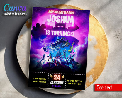 Fortnite Gamer customizable invitation template | Share or Print | boy | AT316
