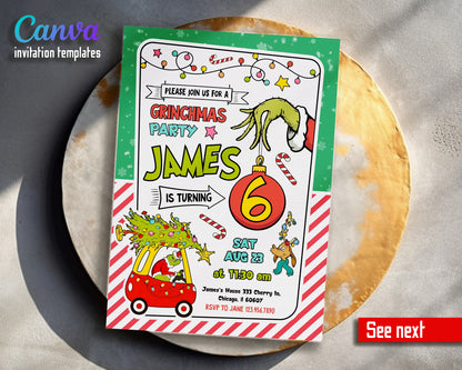 The Grinch Merry Grinchmas customizable invitation template | Share or Print |  | VJ040