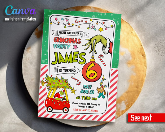 The Grinch Merry Grinchmas customizable invitation template | Share or Print |  | VJ040