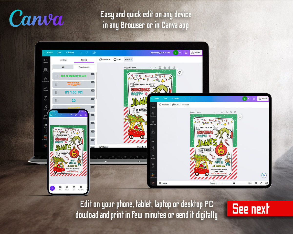 The Grinch Merry Grinchmas customizable invitation template | Share or Print |  | VJ040