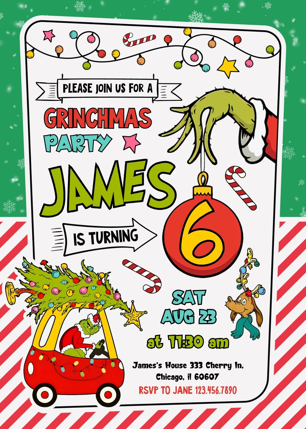 The Grinch Merry Grinchmas customizable invitation template | Share or Print |  | VJ040