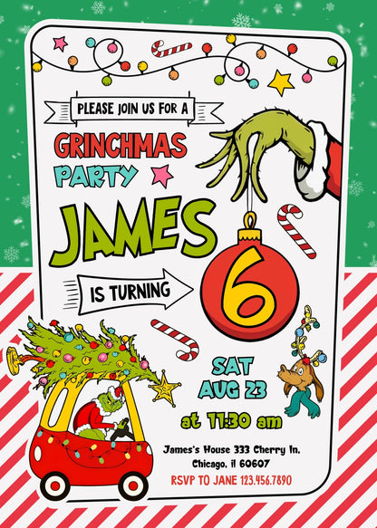 The Grinch Merry Grinchmas customizable invitation template | Share or Print |  | VJ040