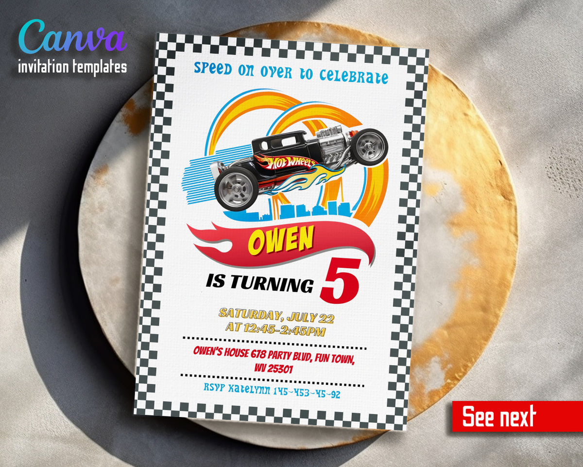 Hot Wheels Racing customizable invitation template | Share or Print | boy | AD650