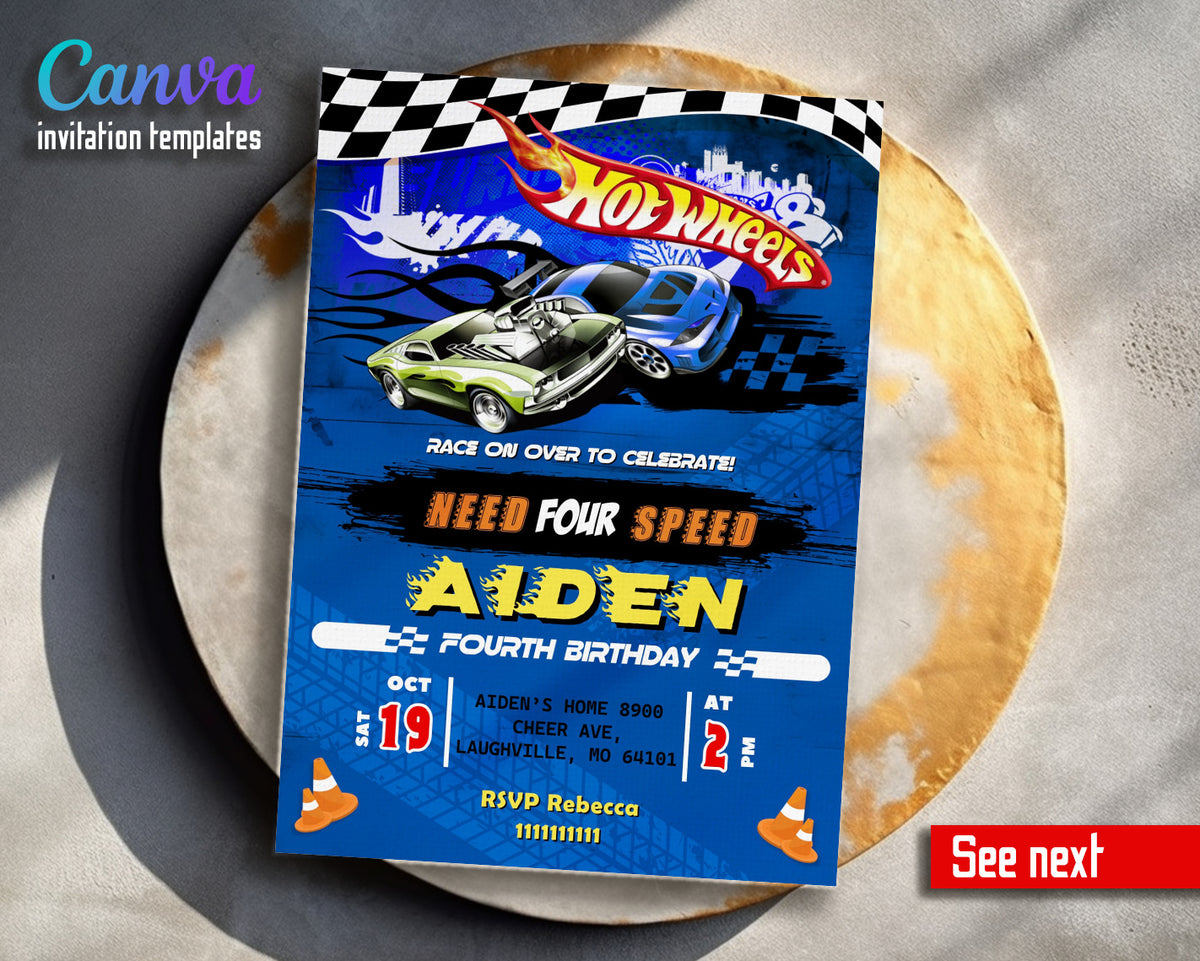 Hot Wheels Need Four Speed customizable invitation template | Share or Print | boy | XX547
