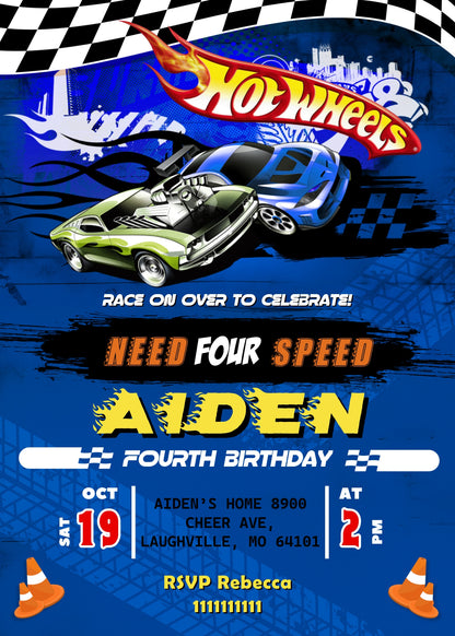 Hot Wheels Need Four Speed customizable invitation template | Share or Print | boy | XX547