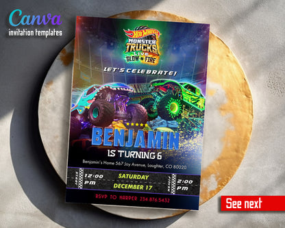 Hot Wheels Monster Trucks Live customizable invitation template | Share or Print |  | LZ447