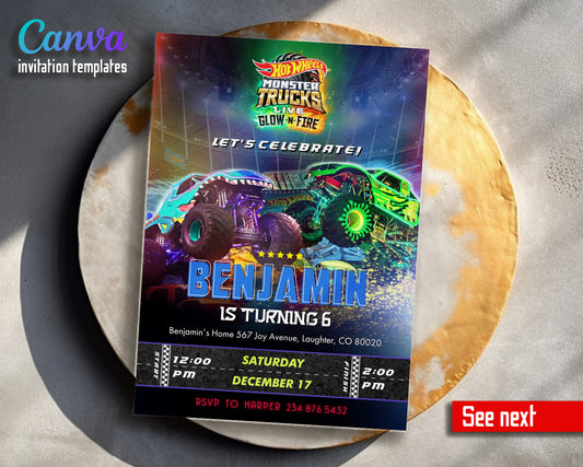 Hot Wheels Monster Trucks Live customizable invitation template | Share or Print |  | LZ447