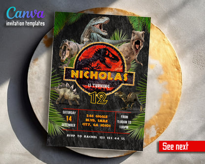 Jurassic Park Dinosaur customizable invitation template | Share or Print |  | ZO526