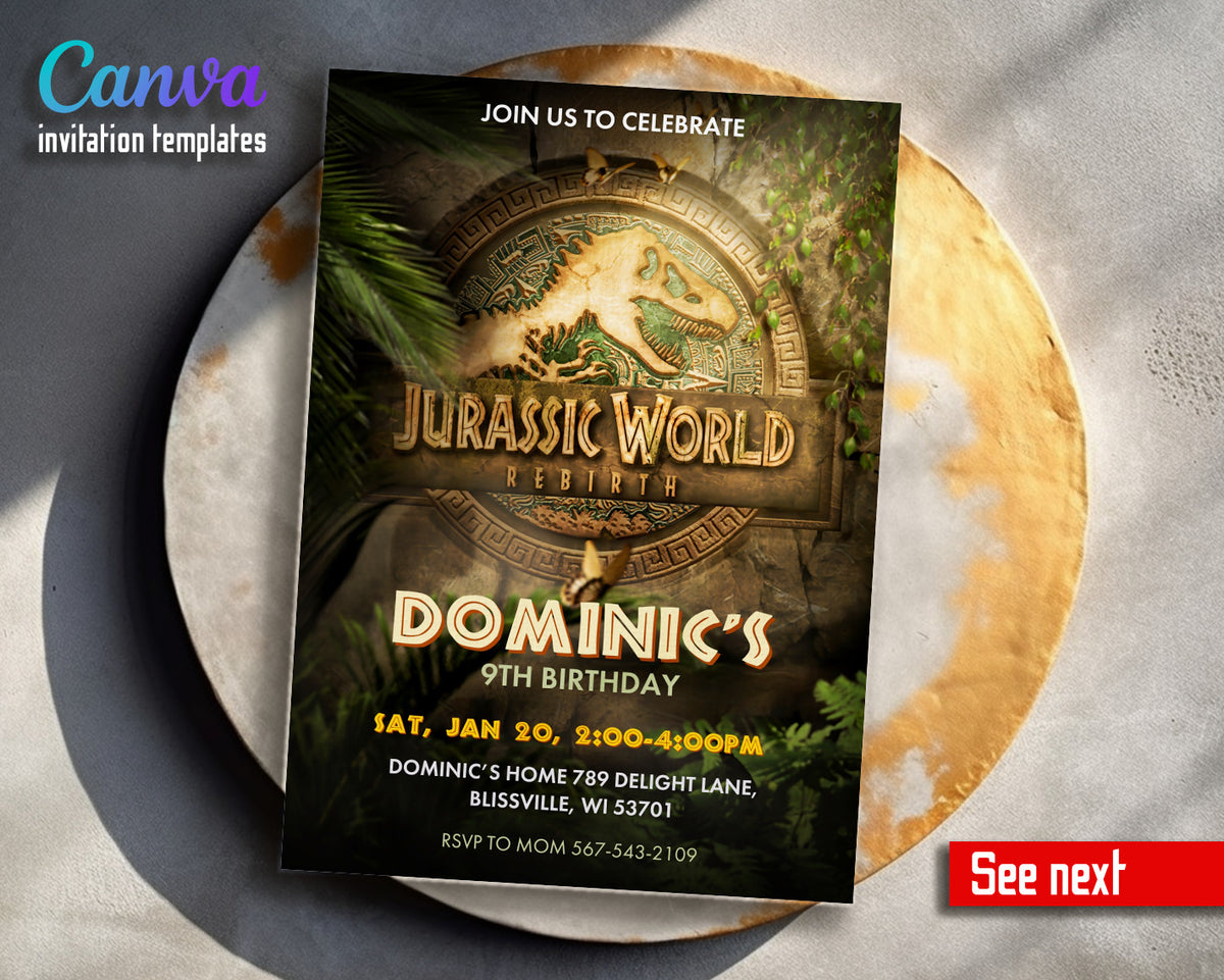Jurassic World Rebirth Dinosaur customizable invitation template | Share or Print |  | DU626