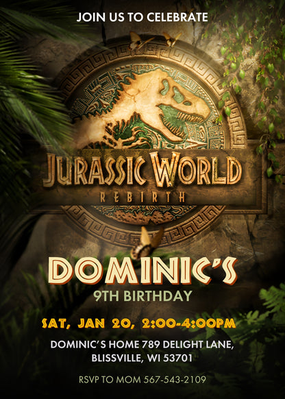 Jurassic World Rebirth Dinosaur customizable invitation template | Share or Print |  | DU626