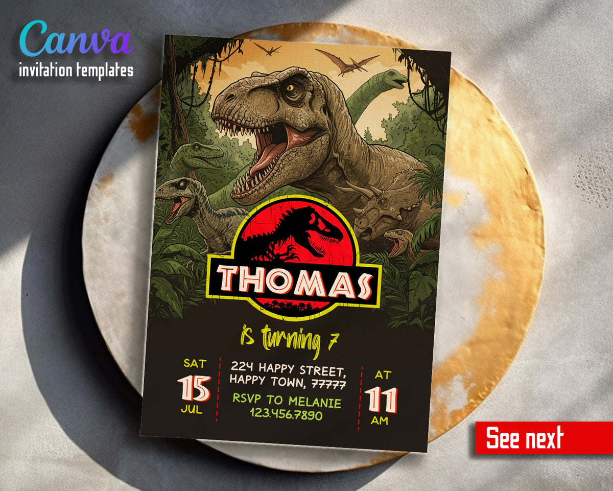 Jurassic World Dinosaur customizable invitation template | Share or Print |  | IC608