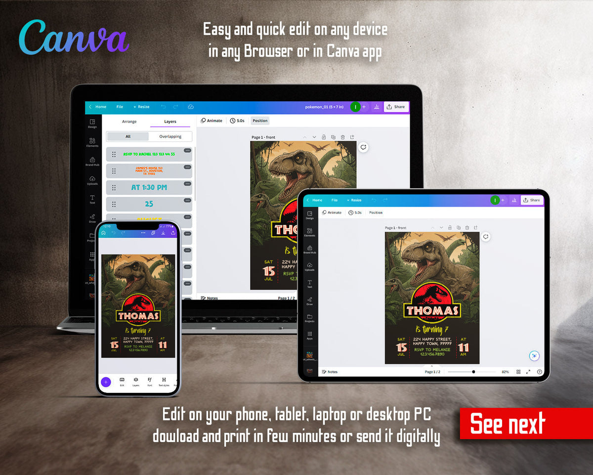 Jurassic World Dinosaur customizable invitation template | Share or Print |  | IC608