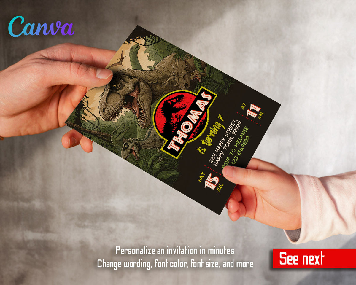 Jurassic World Dinosaur customizable invitation template | Share or Print |  | IC608