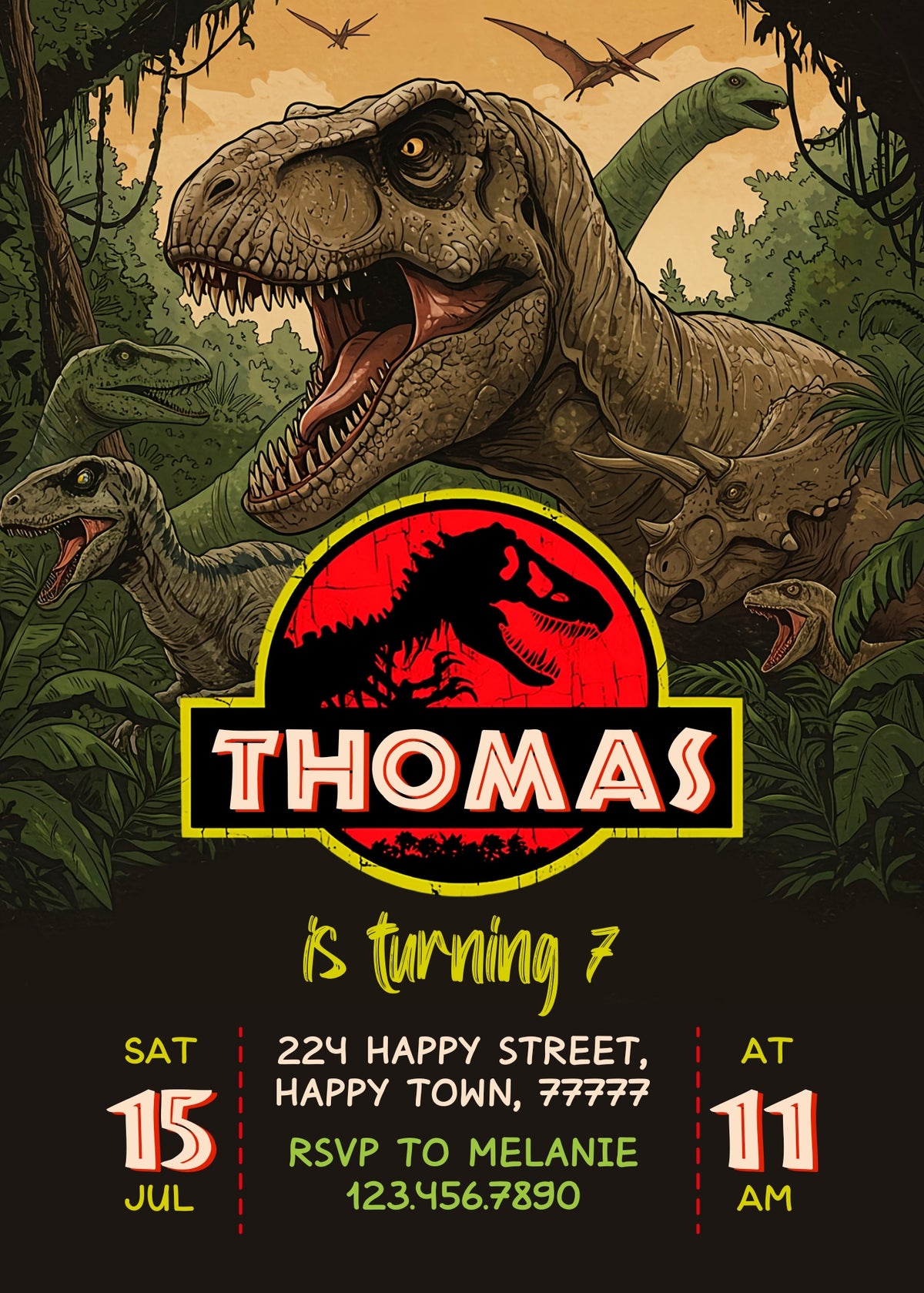 Jurassic World Dinosaur customizable invitation template | Share or Print |  | IC608