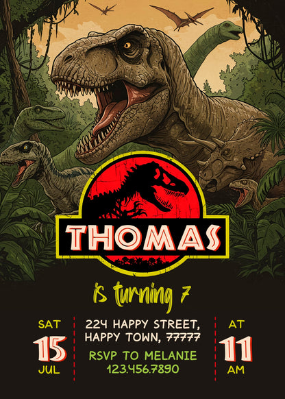 Jurassic World Dinosaur customizable invitation template | Share or Print |  | IC608