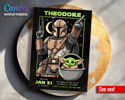 The Mandalorian Star Wars Grogu customizable invitation template | Share or Print | boy | BQ821