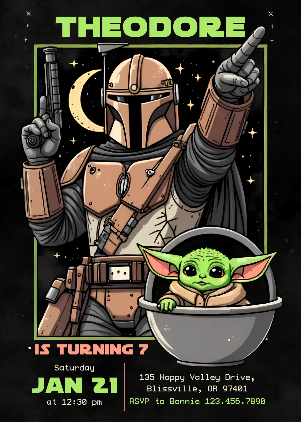 The Mandalorian Star Wars Grogu customizable invitation template | Share or Print | boy | BQ821
