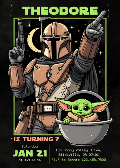 The Mandalorian Star Wars Grogu customizable invitation template | Share or Print | boy | BQ821